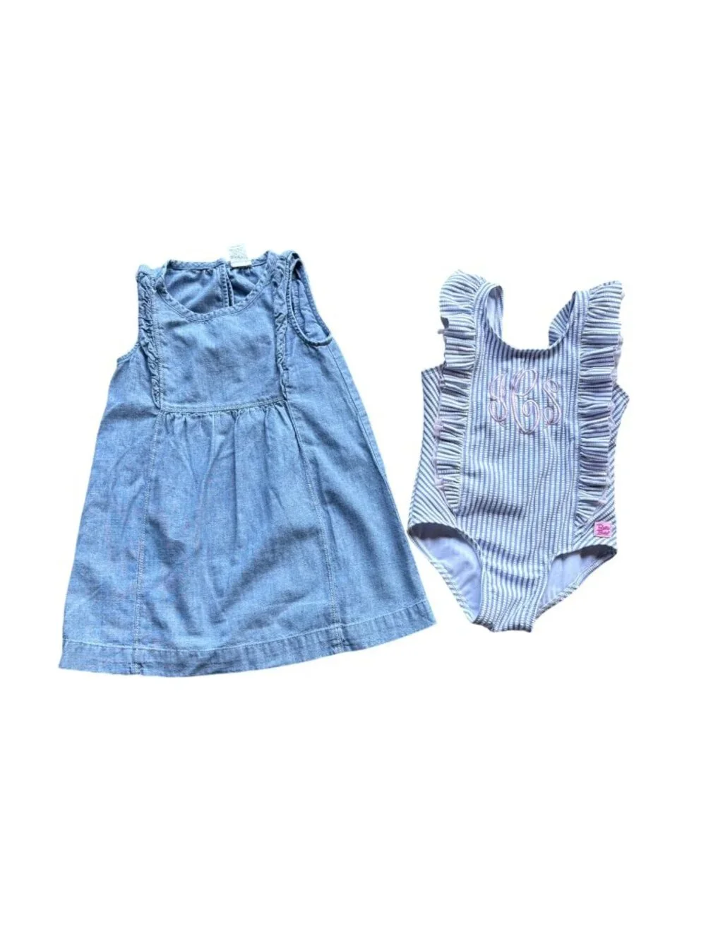 Girls toddlers bundle 3T Denim Sleeveless Dress Striped Ruffle Swimsuit